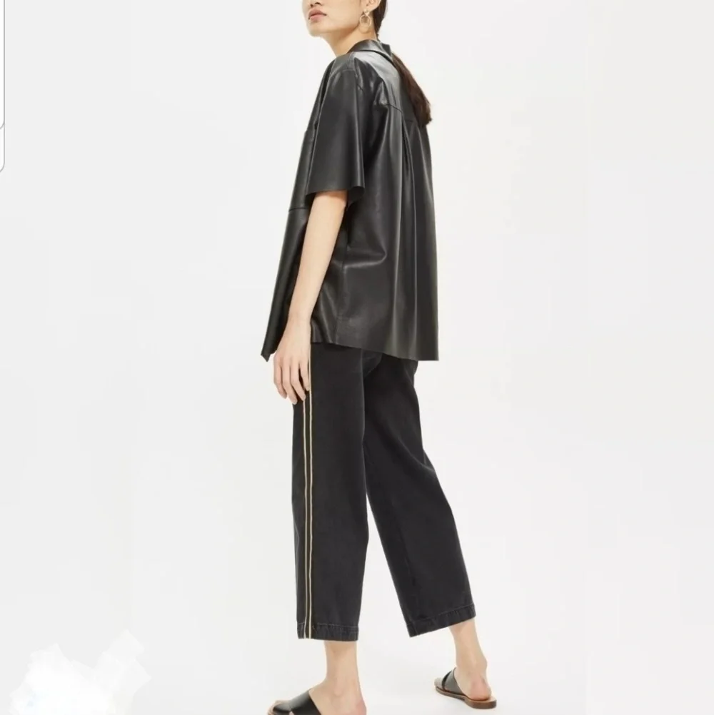 Topshop Black wide leg side stripe Moto Jeans - Picture 3 of 7